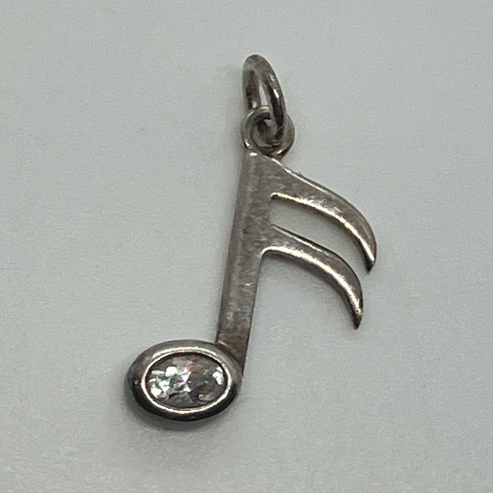 Vtg 925 Sterling Silver CZ Music Note Charm / Pendant